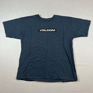 Volcom T Shirt Men XL Navy Cotton Logo Print Straight Hem Crew Neck Short Sleeve